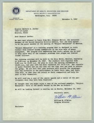 [Letter from William M. O'Brien to Barbara C. Jordan, November 9, 1967]