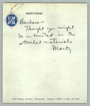 [Papers Sent from Marty Kagan to Barbara C. Jordan]