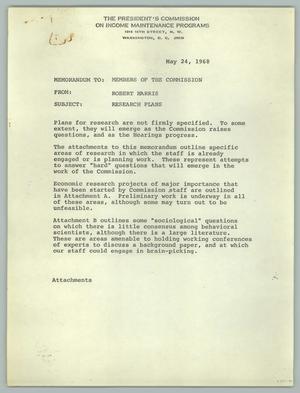 [Memo from Robert Harris to Members of the President's Commission on Income Maintenance Programs, May 24, 1968]
