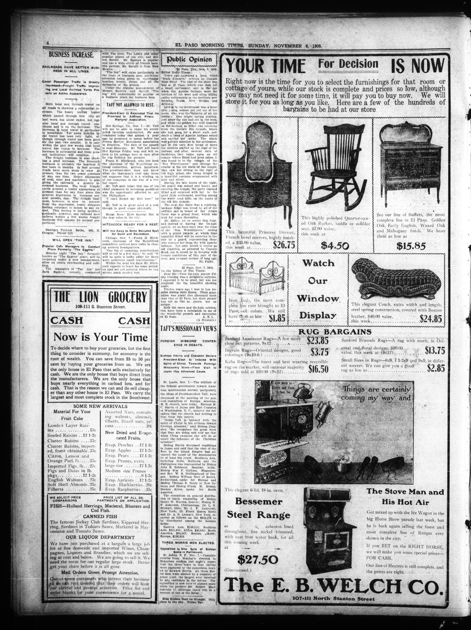 El Paso Sunday Times (El Paso, Tex.), Vol. 28, Ed. 1 Sunday, November 8, 1908
                                                
                                                    [Sequence #]: 4 of 24
                                                