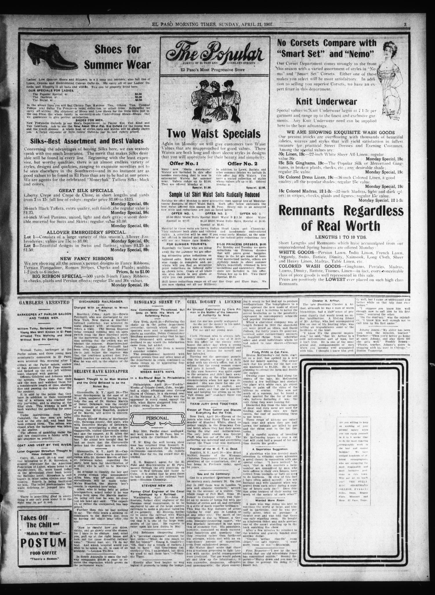 El Paso Sunday Times (El Paso, Tex.), Vol. 27, Ed. 1 Sunday, April 21, 1907
                                                
                                                    [Sequence #]: 3 of 24
                                                