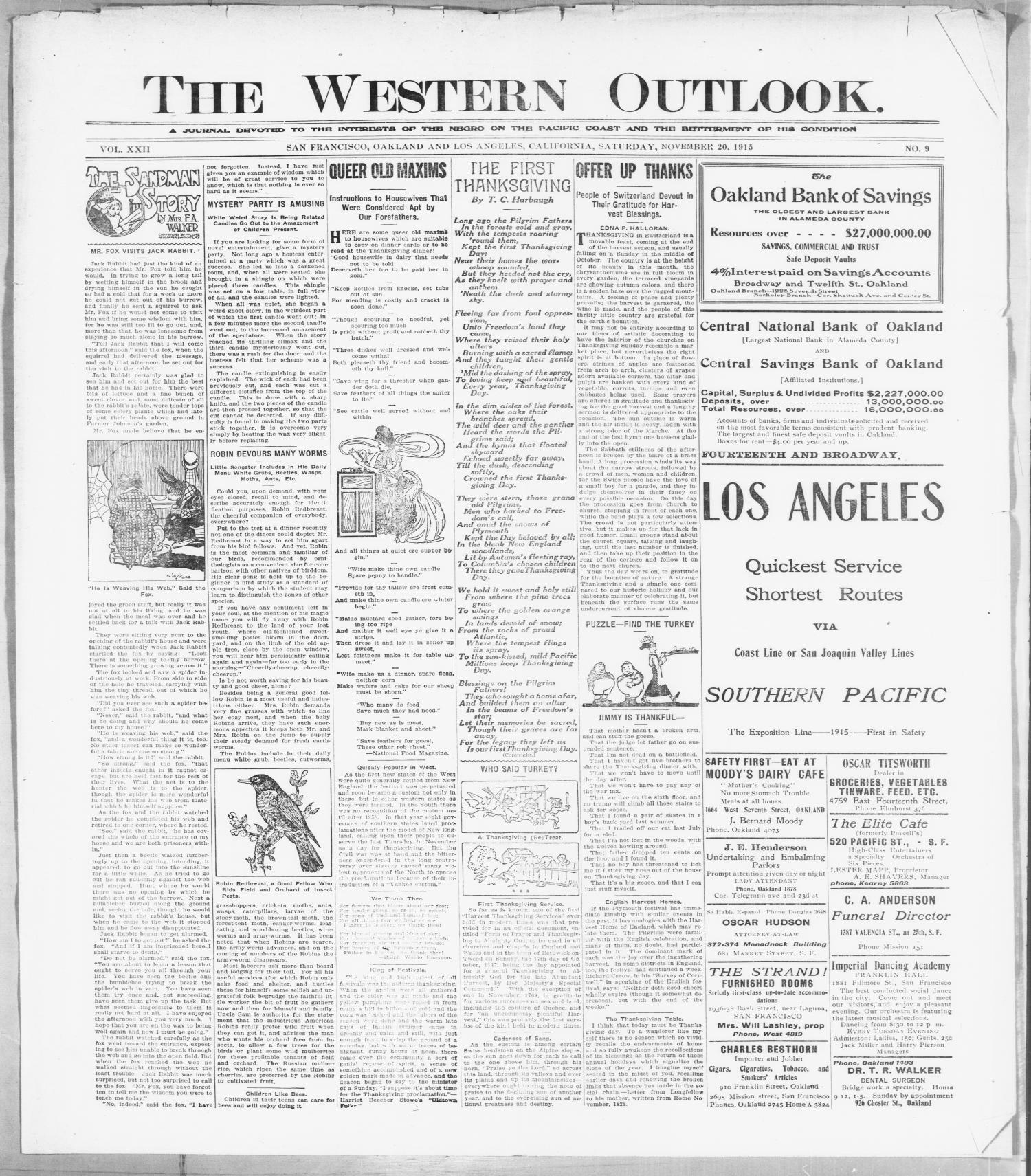 The Western Outlook. (San Francisco, Oakland and Los Angeles, Calif.), Vol. 22, No. 9, Ed. 1 Saturday, November 20, 1915
                                                
                                                    [Sequence #]: 1 of 4
                                                
