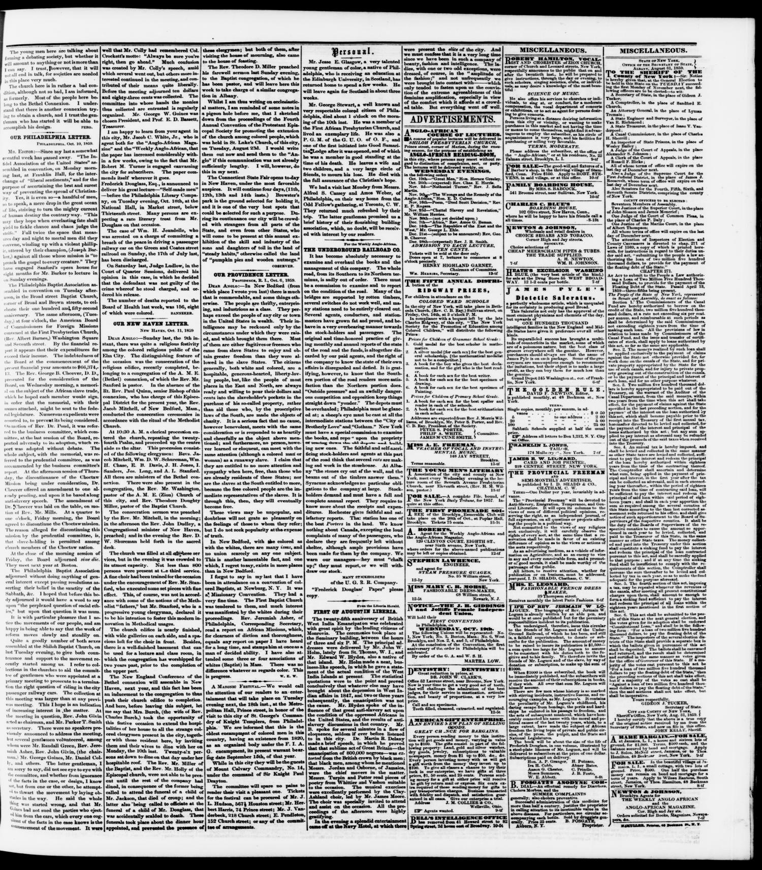 The Weekly Anglo-African. (New York [N.Y.]), Vol. 1, No. 13, Ed. 1 Saturday, October 15, 1859
                                                
                                                    [Sequence #]: 3 of 4
                                                