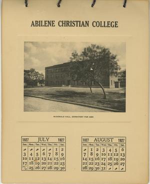 Primary view of object titled '[Abilene Christian College Calendar: July/August 1927]'.