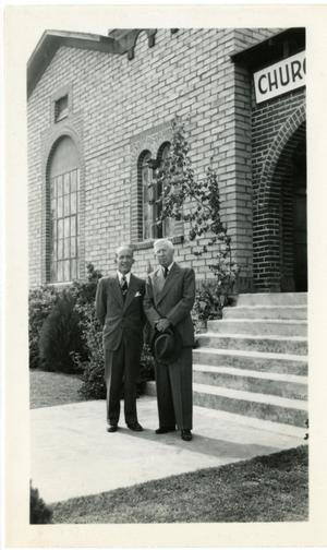 Primary view of object titled '[Photograph of J.P. Sewell in Front of Church]'.