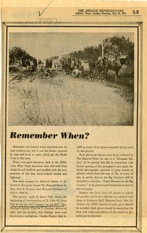 Primary view of object titled '[Newspaper Clipping: Remember When?]'.