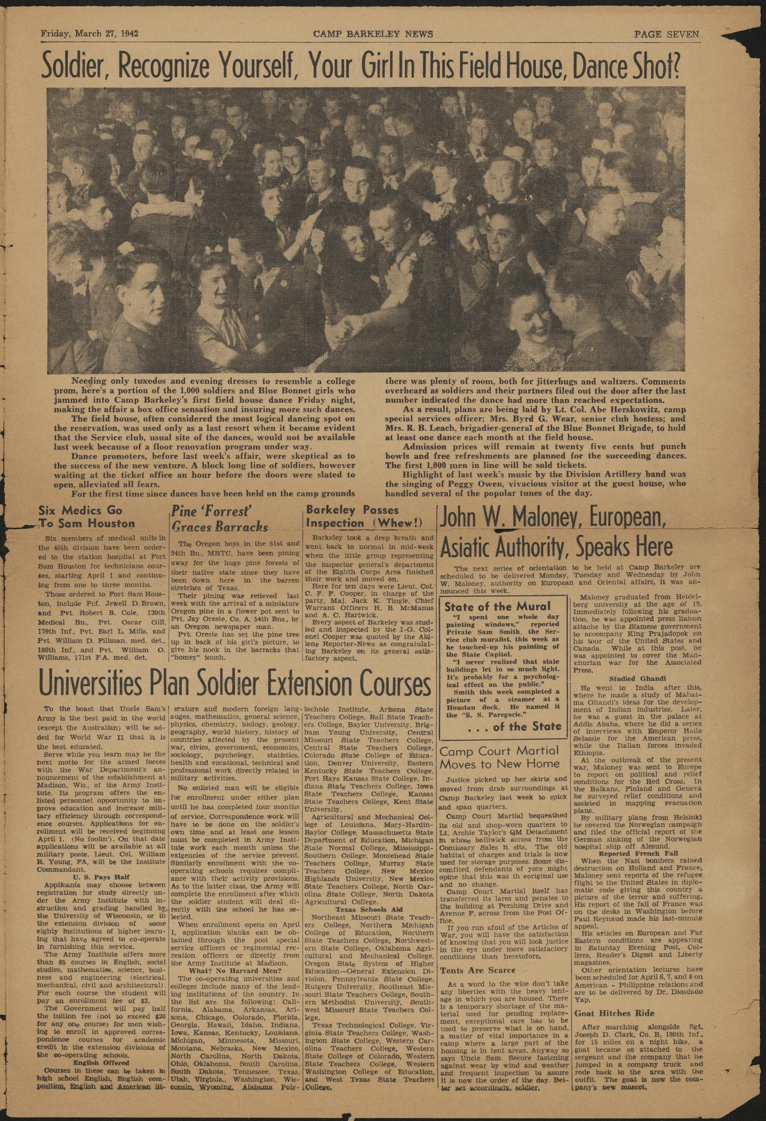 Camp Barkeley News (Camp Barkeley, Tex.), Vol. 1, No. 6, Ed. 1 Friday, March 27, 1942
                                                
                                                    [Sequence #]: 3 of 4
                                                