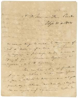 Primary view of object titled '[Letter from Lorenzo de Zavala to Juan de Dios Canedo, August 31, 1828]'.