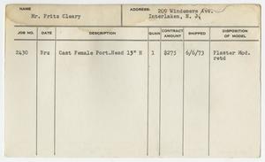 Primary view of object titled '[Client Card: Mr. Fritz Cleary]'.