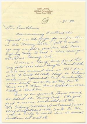 Primary view of object titled '[Letter from Mary Eloise Lindsey to Rosa Walston Latimer - January 31, 1992]'.