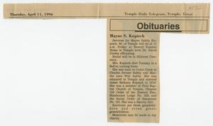 Primary view of object titled '[Obituary for Mayne S. Kopisch]'.