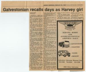 Primary view of object titled '[Newspaper Article: Galvestonian recalls days as Harvey girl]'.