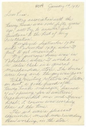 [Letter to Rosa Walston Latimer - January 14, 1991]