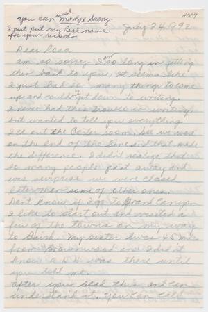 Primary view of object titled '[Letter from Madge Saenz to Rosa Walston Latimer - July 24, 1992]'.