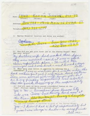 Primary view of object titled '[Questionnaire filled out by Erna Koehn Johnson]'.