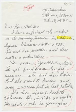 Primary view of object titled '[Letter from Dorothy Flynn to Rosa Walston Latimer - February 28, 1992]'.