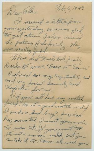 [Letter from John Todd Willis, Jr. to his Parents, February 6, 1943]