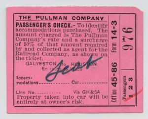 Primary view of object titled '[Passenger's Check Ticket]'.