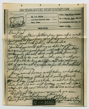 [Letter from John Todd Willis, Jr. to John T. Willis, Sr., August 14, 1943]