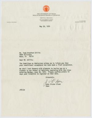 [Letter from John Victor Olson to Todd Bradford Willis, May 28, 1975]