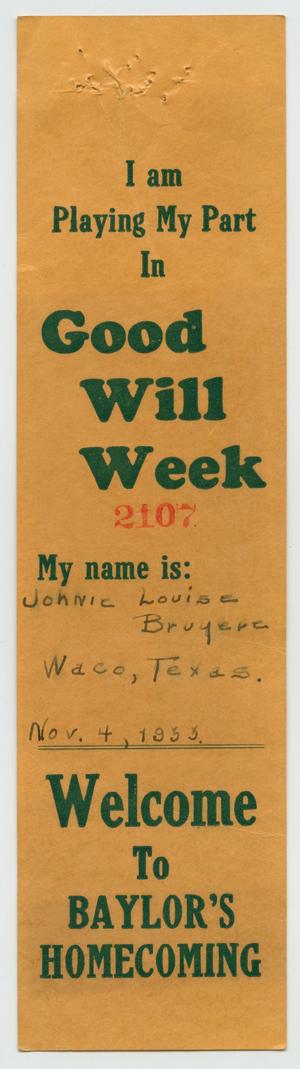 [Bookmark for Good Will Week, 1933]