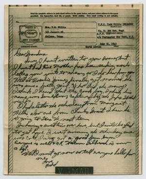 Primary view of object titled '[Letter from John Todd Willis, Jr. to Mrs. T. M. Willis, July 31, 1943]'.
