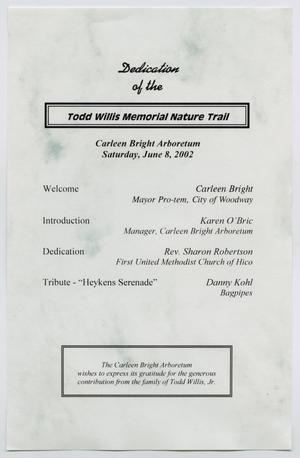 [Program for the Dedication of the Todd Willis Memorial Nature Trail]