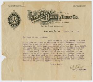 [Letter Concerning John T. Willis, Sr., April 16, 1919]