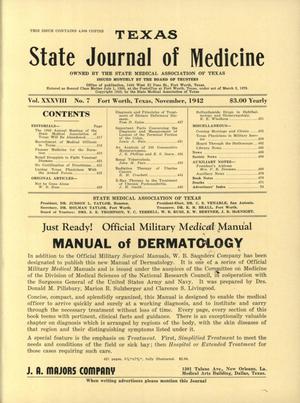 Primary view of object titled 'Texas State Journal of Medicine, Volume 38, Number 7, November 1942'.