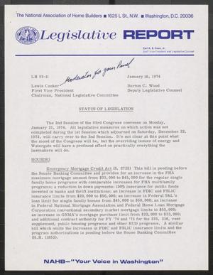 [National Association of Home Builders Legislative Report, January 16, 1974]