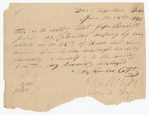 [Honorable discharge] 1836 June 15 [of] Jesse Burditt [from Capt. Wm. Kimbro's] volunteer company