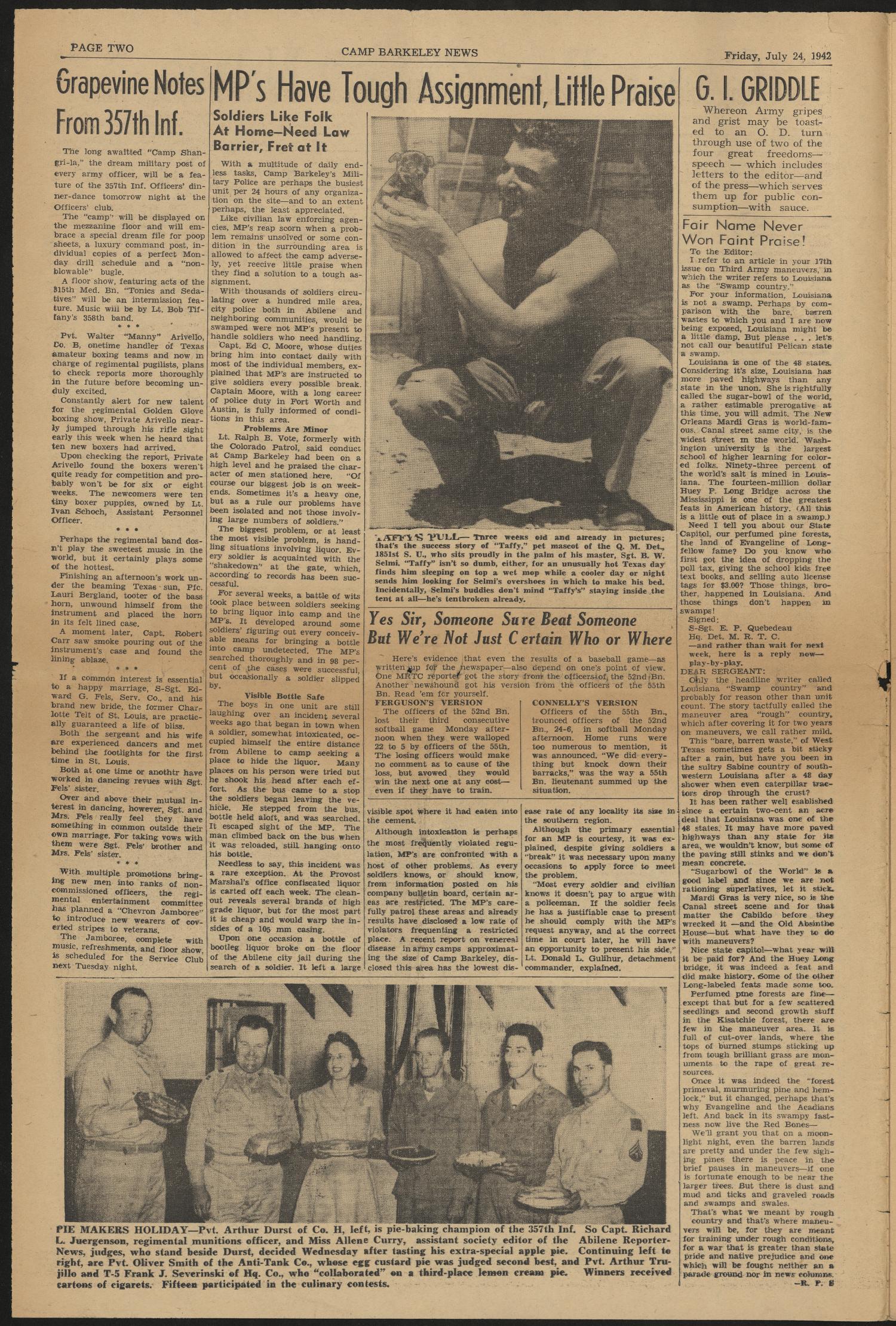 Camp Barkeley News (Camp Barkeley, Tex.), Vol. 1, No. 23, Ed. 1 Friday, July 24, 1942
                                                
                                                    [Sequence #]: 2 of 8
                                                