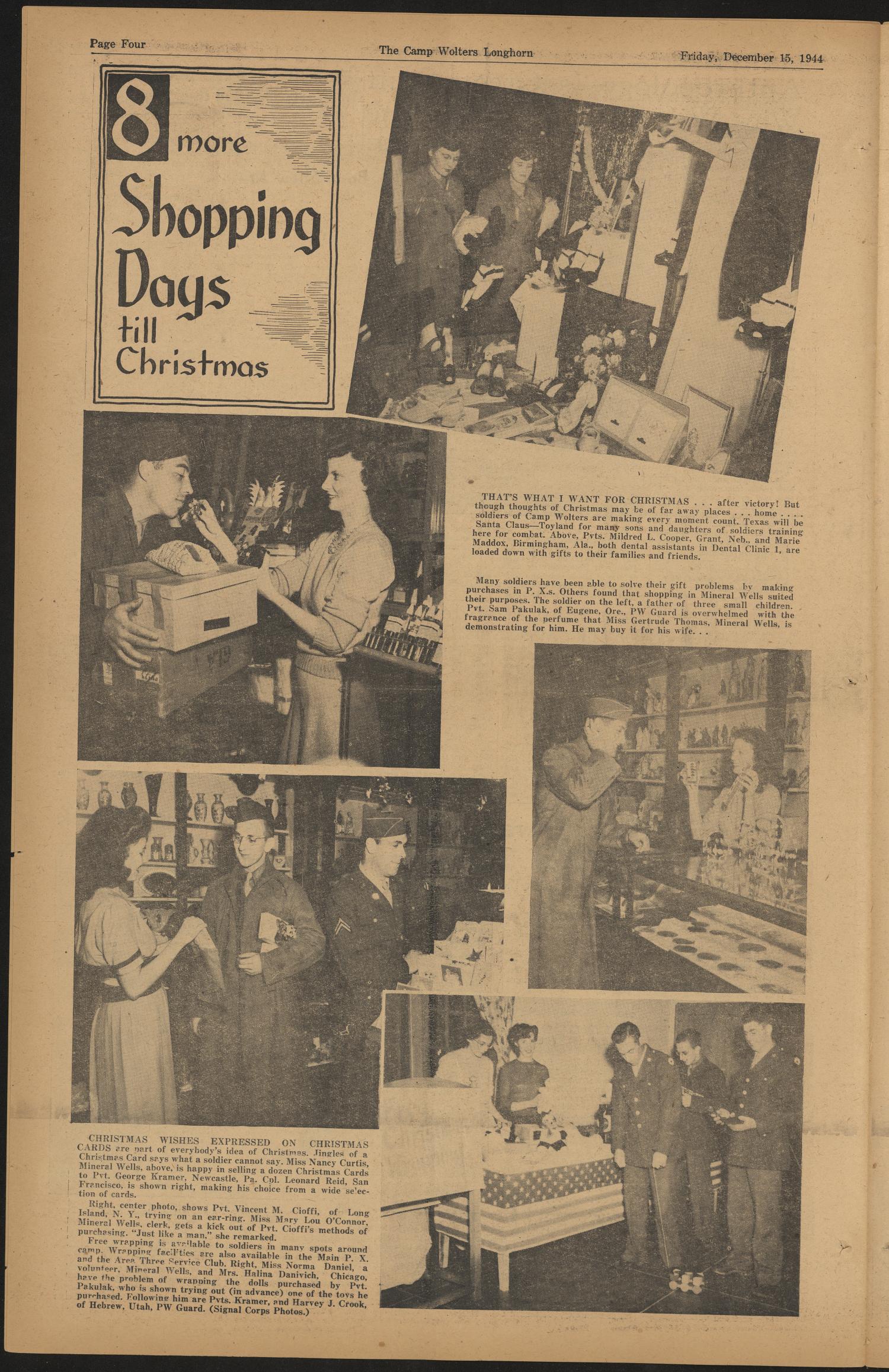 The Longhorn (Camp Wolters, Tex.), Vol. 4, No. 25, Ed. 1 Friday, December 15, 1944
                                                
                                                    [Sequence #]: 4 of 8
                                                