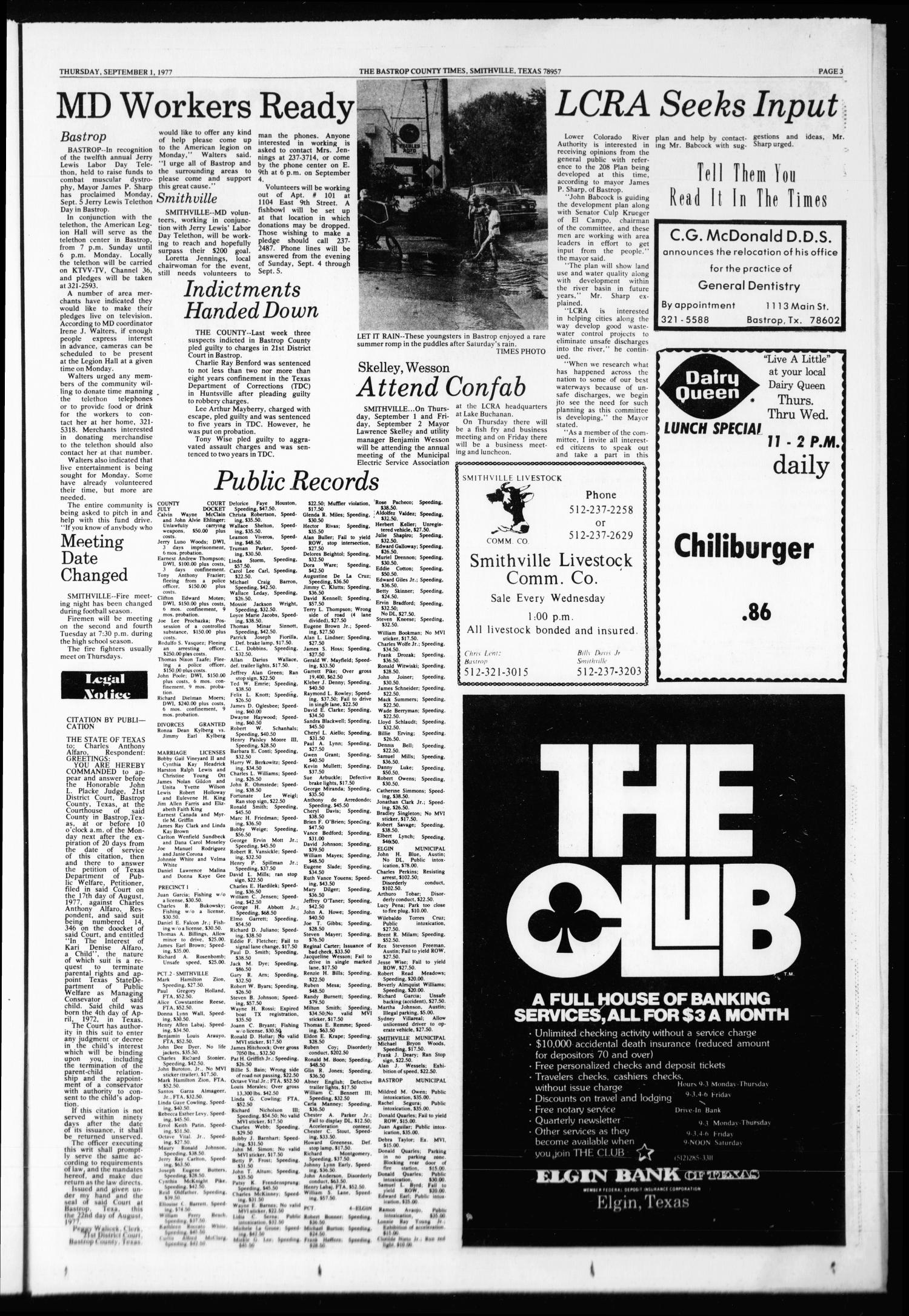 The Bastrop County Times (Smithville, Tex.), Vol. 86, No. 35, Ed. 1 Thursday, September 1, 1977
                                                
                                                    [Sequence #]: 3 of 30
                                                