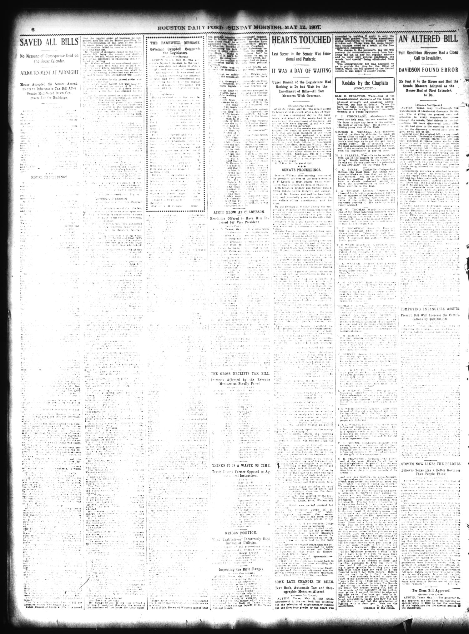 The Houston Post. (Houston, Tex.), Vol. 23, Ed. 1 Sunday, May 12, 1907
                                                
                                                    [Sequence #]: 6 of 53
                                                
