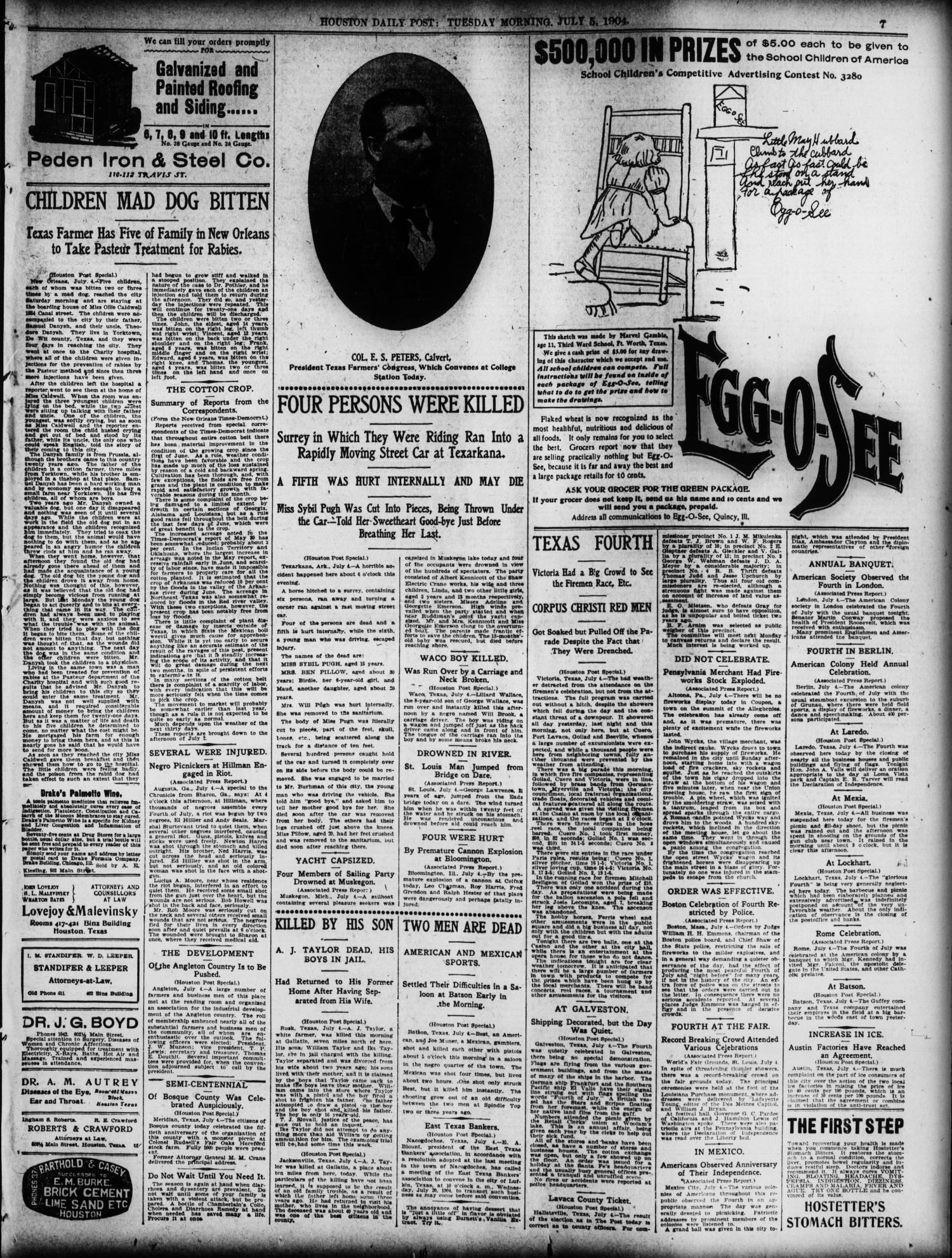 The Houston Post. (Houston, Tex.), Vol. 20, No. 92, Ed. 1 Tuesday, July 5, 1904
                                                
                                                    [Sequence #]: 7 of 12
                                                