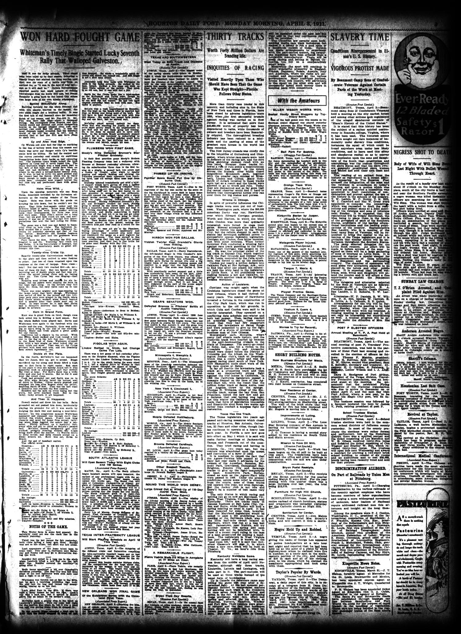 The Houston Post. (Houston, Tex.), Vol. 26, Ed. 1 Monday, April 3, 1911
                                                
                                                    [Sequence #]: 3 of 12
                                                