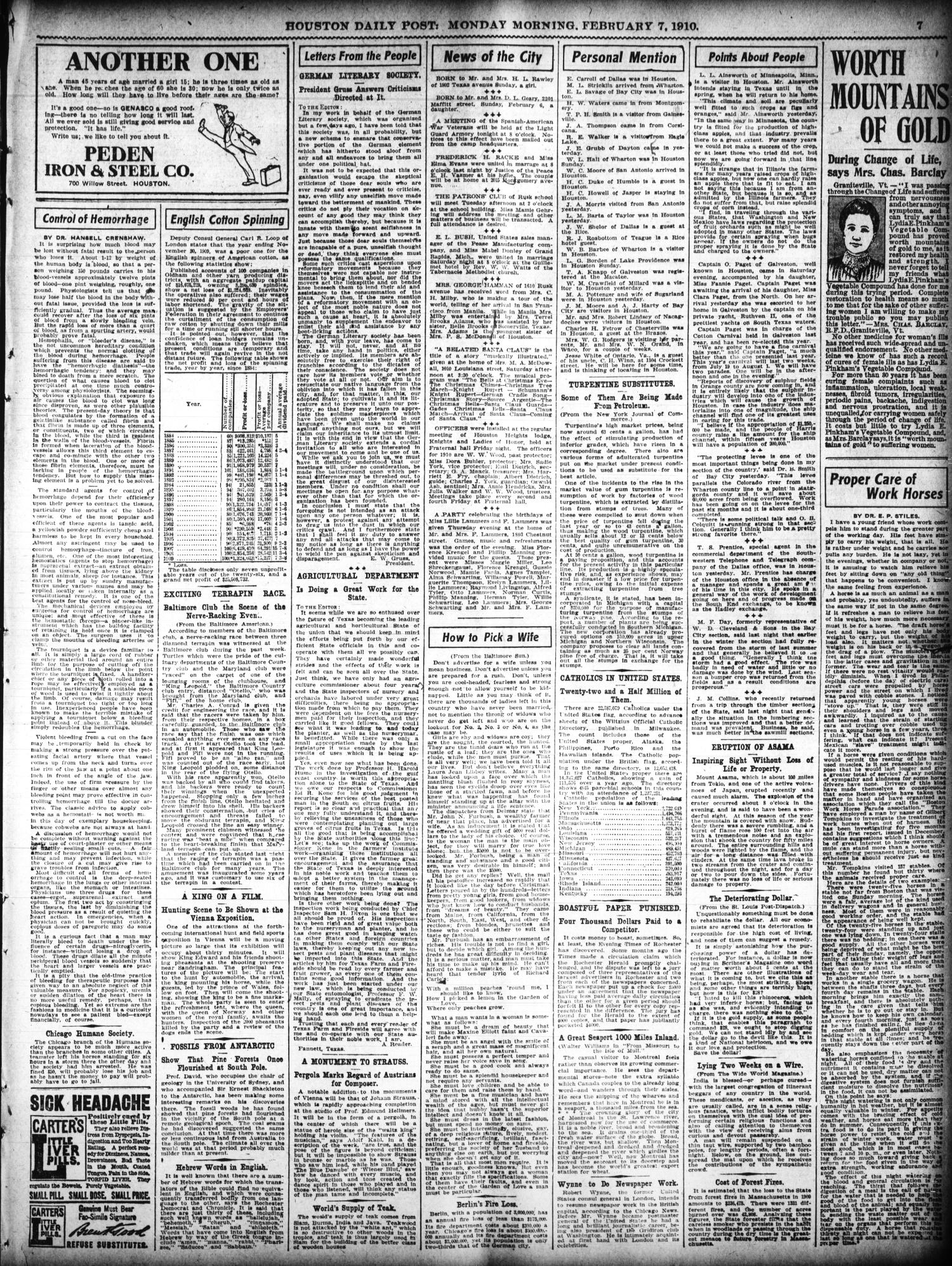 The Houston Post. (Houston, Tex.), Vol. 25, Ed. 1 Monday, February 7, 1910
                                                
                                                    [Sequence #]: 7 of 14
                                                