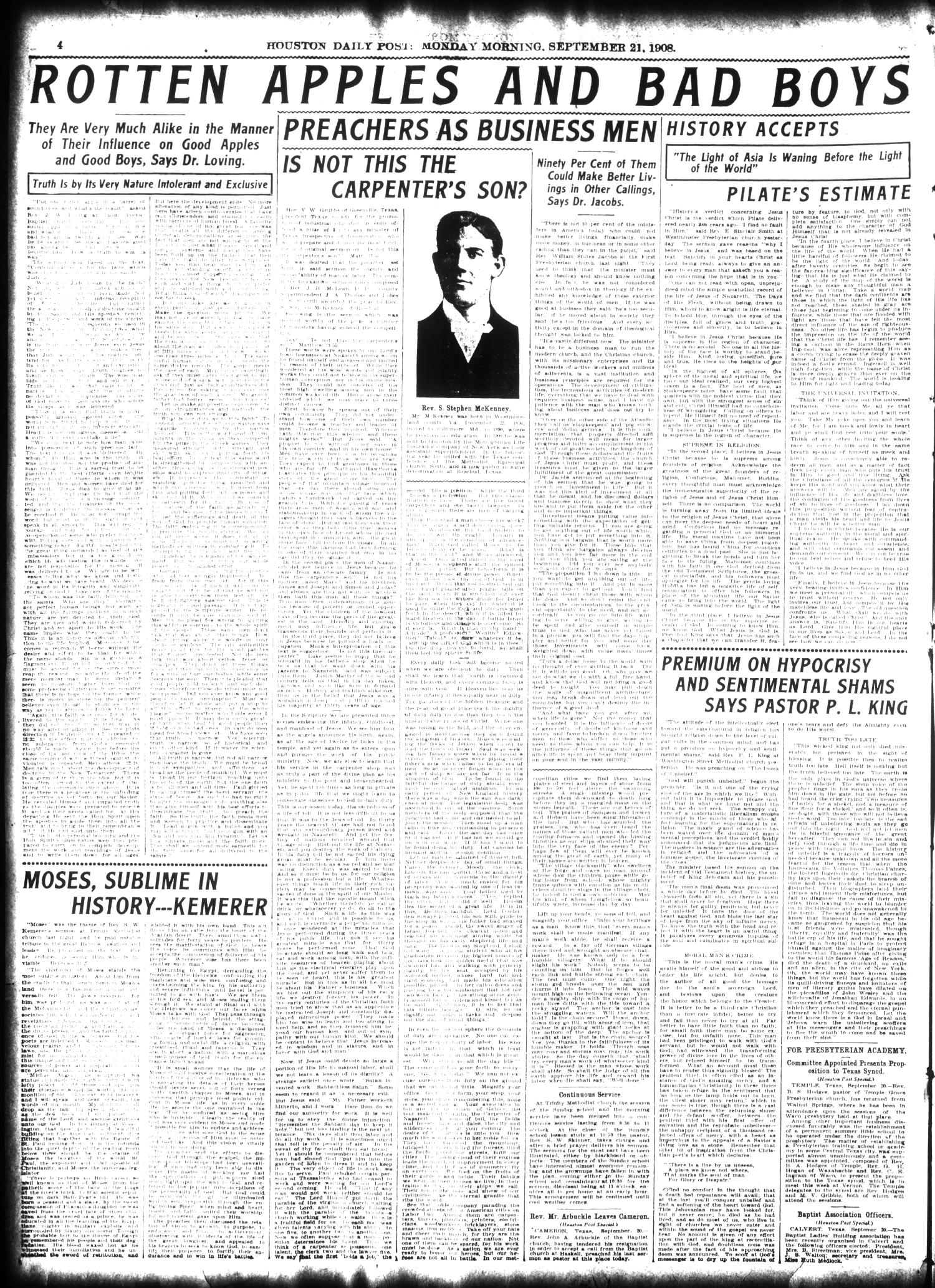 The Houston Post. (Houston, Tex.), Vol. 24, Ed. 1 Monday, September 21, 1908
                                                
                                                    [Sequence #]: 4 of 12
                                                