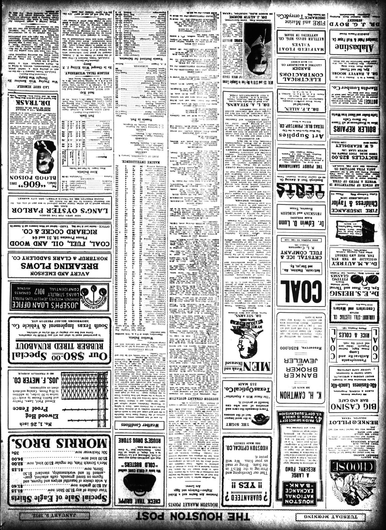 The Houston Post. (Houston, Tex.), Vol. 27, Ed. 1 Tuesday, January 9, 1912
                                                
                                                    [Sequence #]: 14 of 14
                                                