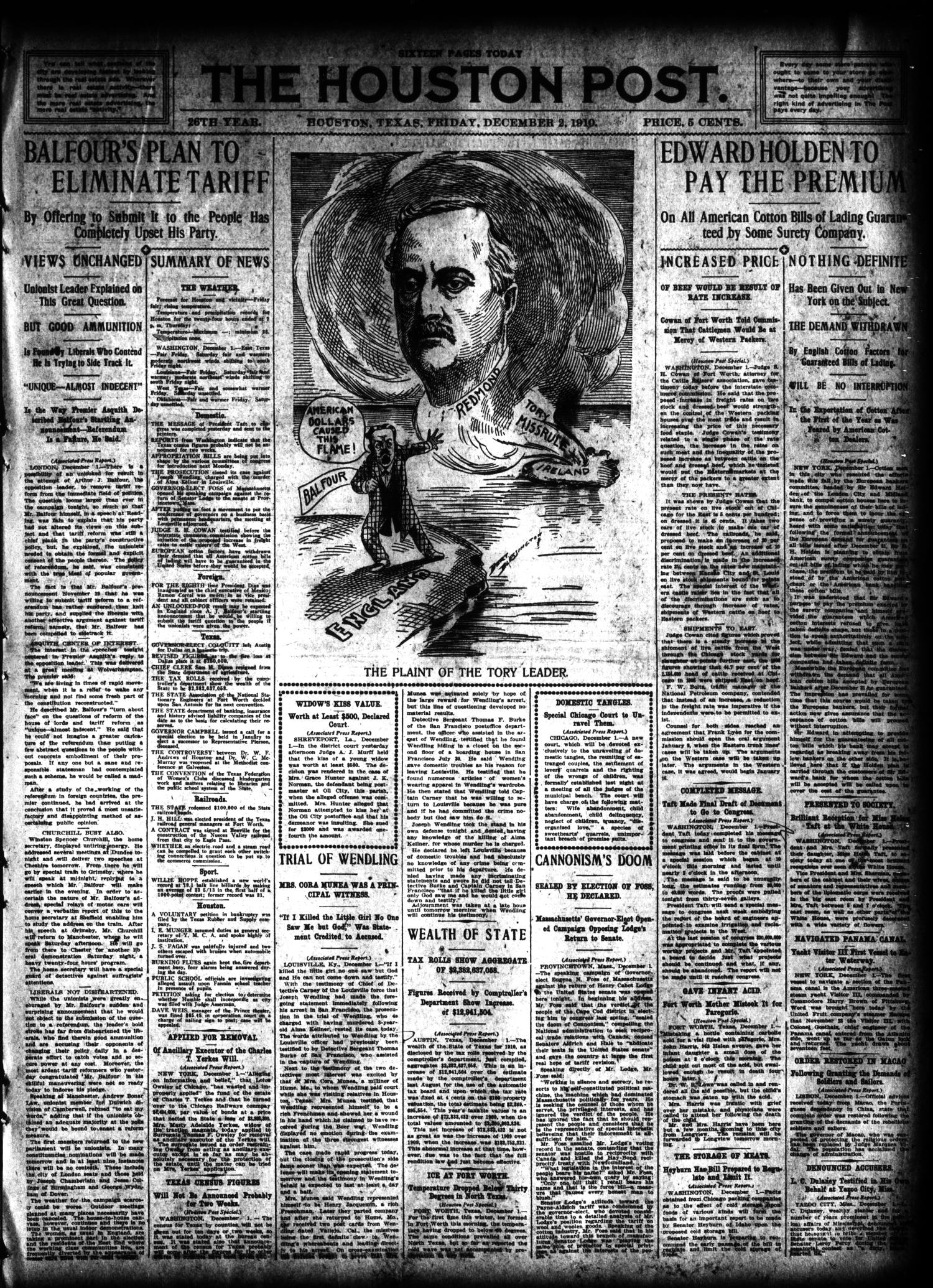 The Houston Post. (Houston, Tex.), Vol. 26, Ed. 1 Friday, December 2, 1910
                                                
                                                    [Sequence #]: 1 of 16
                                                