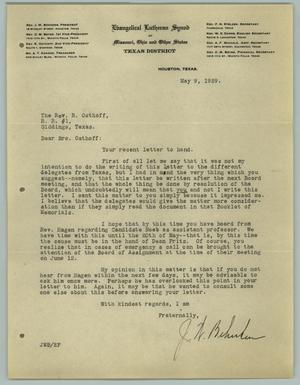 [Letter from J. W. Behnken to R. Osthoff, May 9, 1929]
