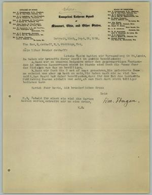 [Letter from William Hagen to the Reverend R. Osthoff, September 29, 1930]