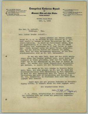 [Letter from C. M. Beyer to R. Osthoff, October 1, 1929]