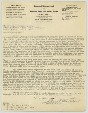 Primary view of object titled '[Letter from Theodore W. Eckhart to Karl G. Manz, April 15, 1926]'.