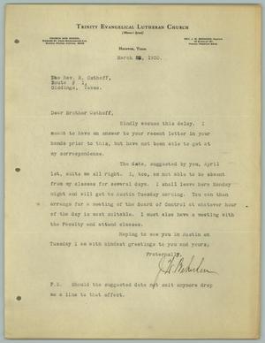 Primary view of object titled '[Letter from J. W. Behnken to R. Osthoff, March 21, 1930]'.