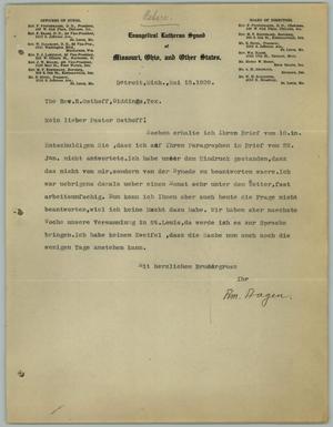 [Letter from William Hagen to the Reverend R. Osthoff, May 13, 1929]