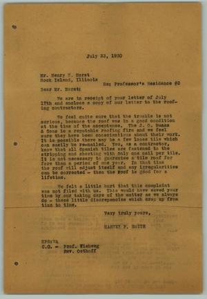 Primary view of object titled '[Letter from Harvey P. Smith to Henry W. Horst, July 23, 1930]'.
