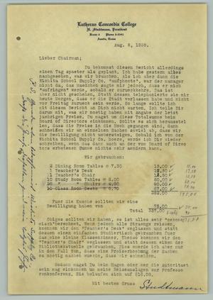 Primary view of object titled '[Letter from H. Studtmann to "Chairman", August 8, 1928]'.