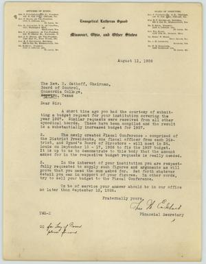 [Letter from Theodore W. Eckhart to R. Osthoff, August 11, 1926]